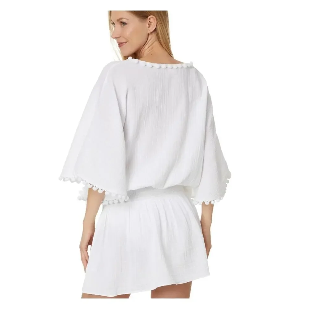 Lilly Pulitzer White Amaury Embroidered V-Neck Beach Cover-up